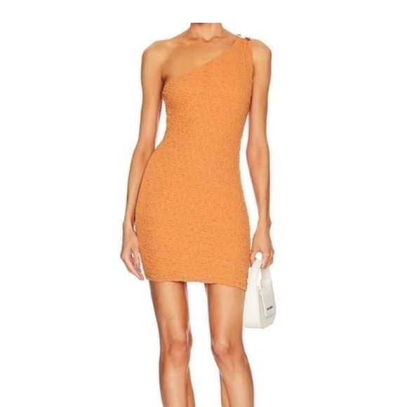 Camila Coelho One-Shoulder Orange chain strap mini dress textured size Small - Picture 2 of 10